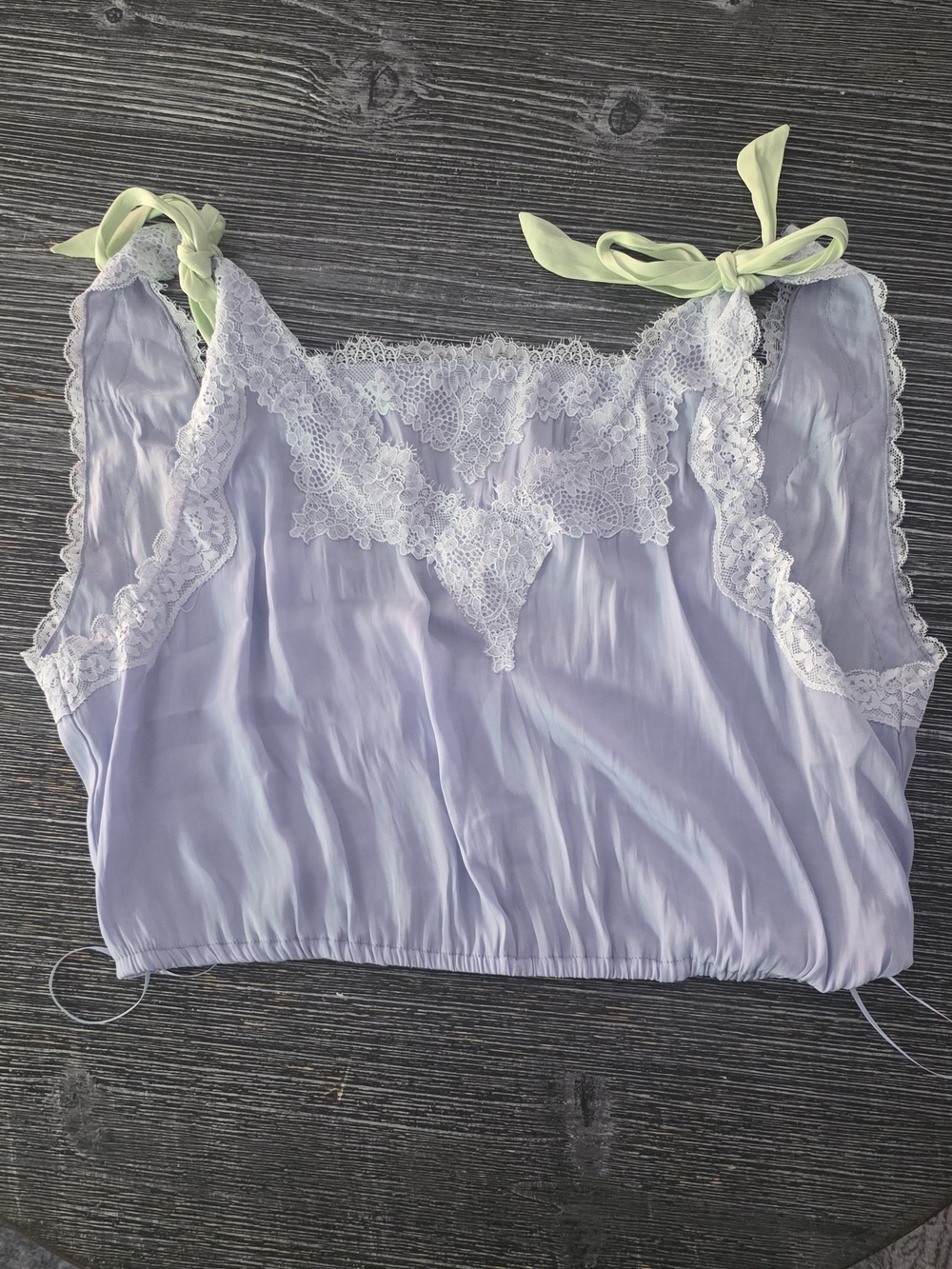 Free People Intimarltely Lavender Lace Camisole with Pale Green Tie Straps